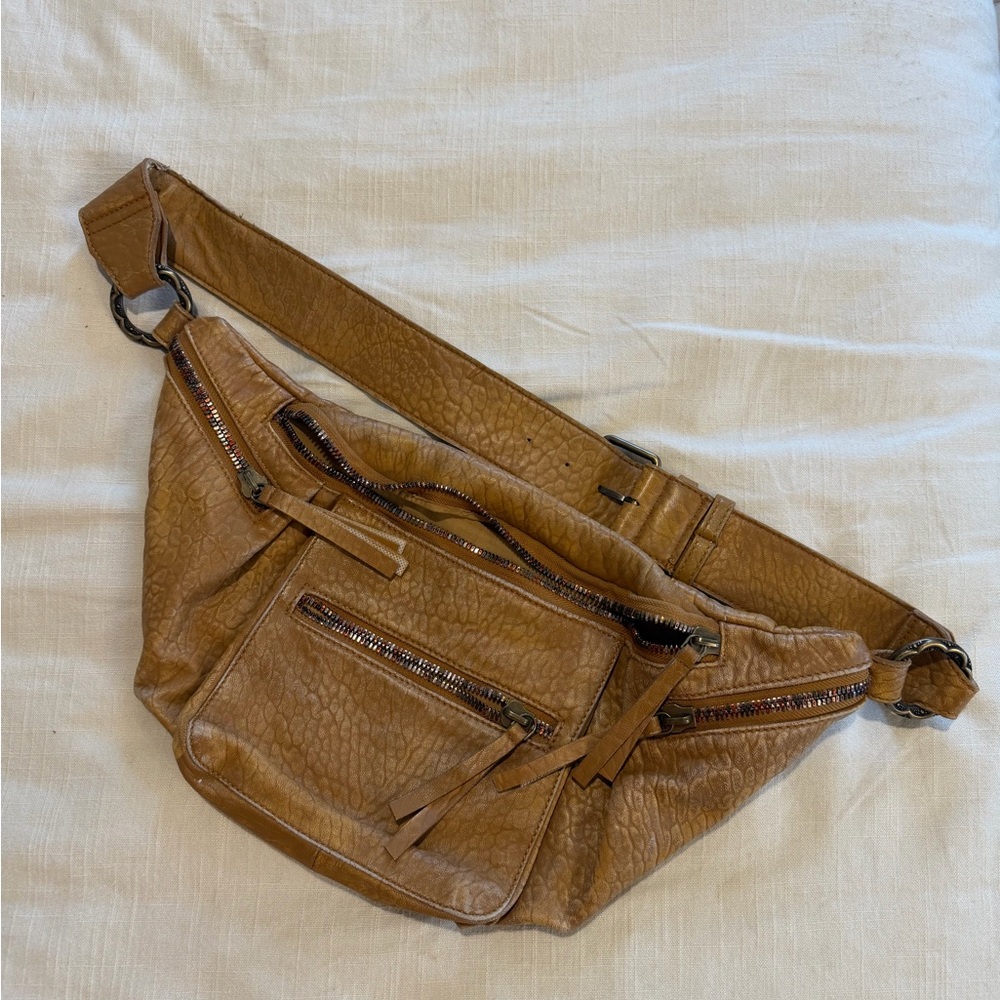 We The Free Tan Textured Leather Satchel Belt Bag